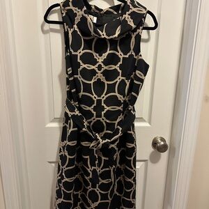 Talbots Black and Cream Geometric Midi Dress